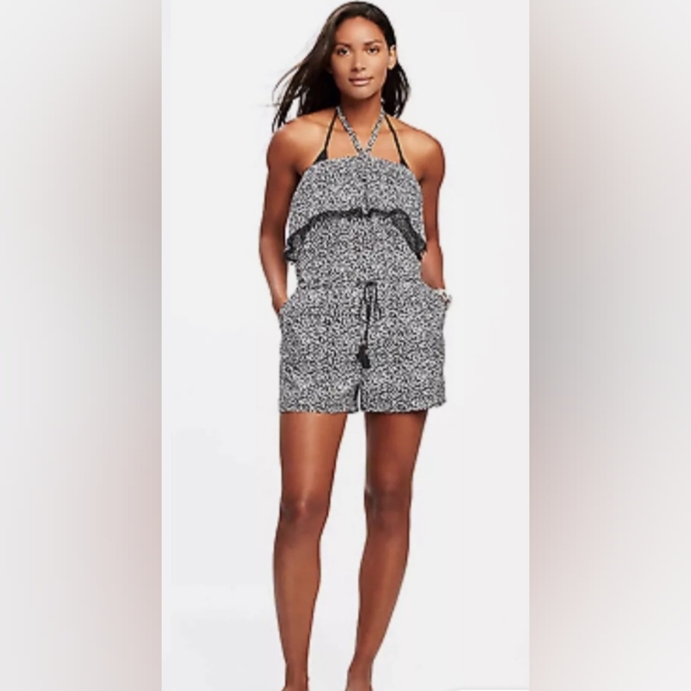 Old Navy Tube Swim Romper, Black And White Print, Linen Blend - BNWOT
